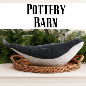 Pottery Barn Wally the Whale Pillow 22"x9" Felt Animal Decor Plush Beach Nautica